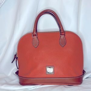 Dooney & Bourke Pebble Grain Leather Zip Cross Satchel in Clementine Bag